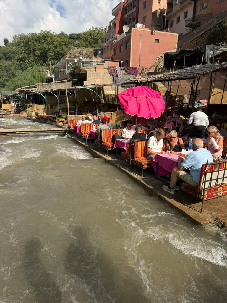 Cafés with tables beside the river at Setti Fatma in the Ourika Valley
